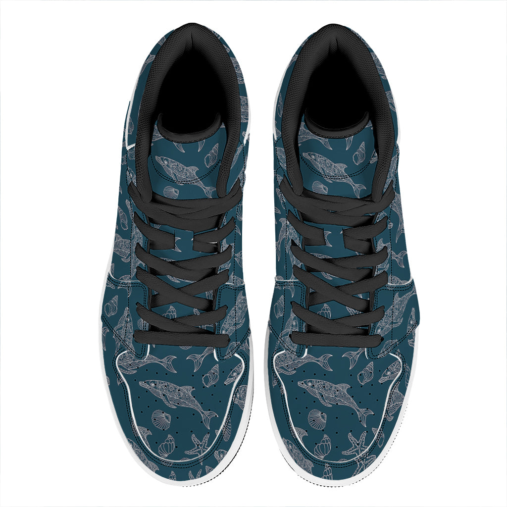 Vintage Dolphins Pattern Print High Top Leather Sneakers