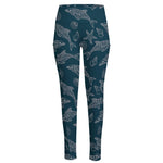 Vintage Dolphins Pattern Print High-Waisted Pocket Leggings
