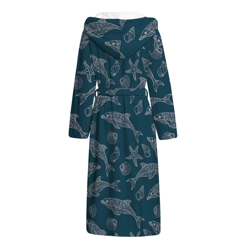 Vintage Dolphins Pattern Print Hooded Bathrobe