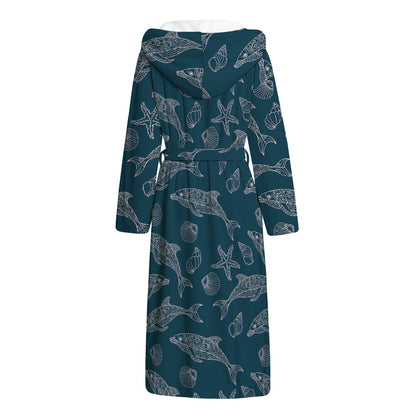 Vintage Dolphins Pattern Print Hooded Bathrobe
