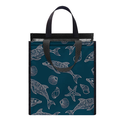 Vintage Dolphins Pattern Print Insulated Lunch Tote