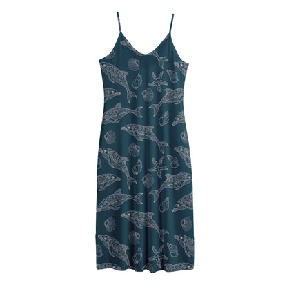 Vintage Dolphins Pattern Print Jersey Midi Cami Dress