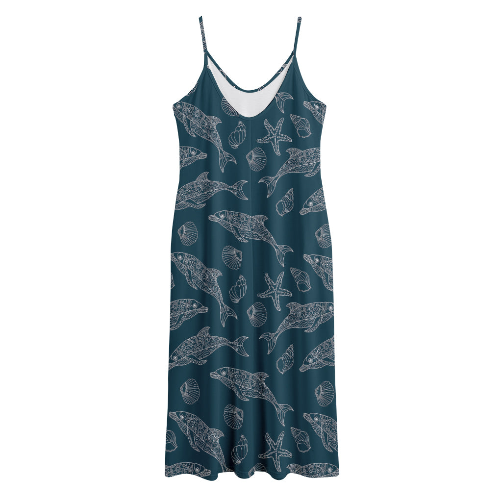 Vintage Dolphins Pattern Print Jersey Midi Cami Dress