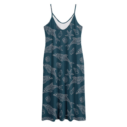 Vintage Dolphins Pattern Print Jersey Midi Cami Dress