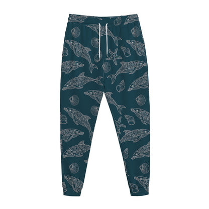 Vintage Dolphins Pattern Print Jogger Pants