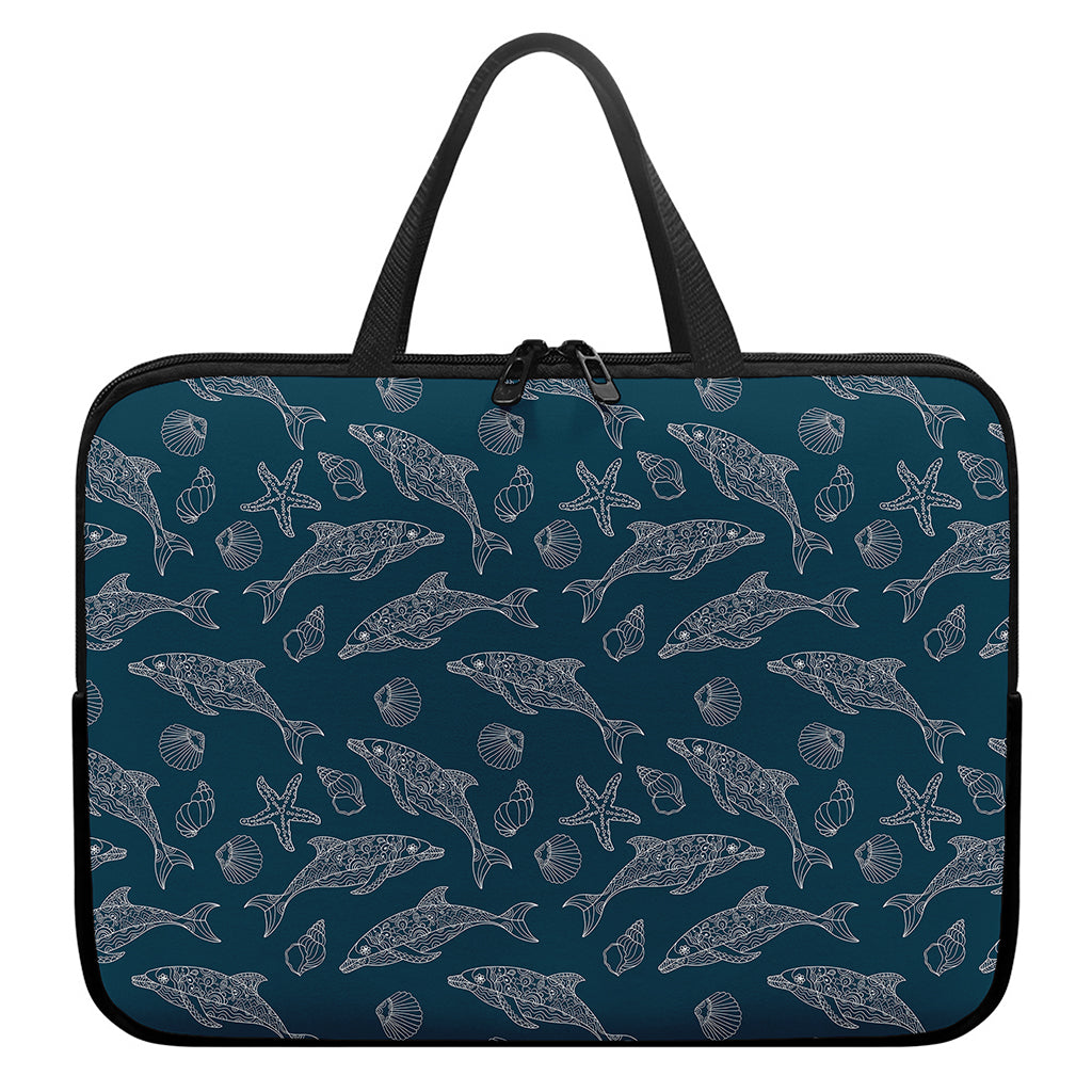 Vintage Dolphins Pattern Print Laptop Sleeve With Handle