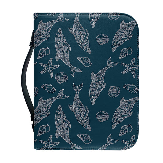 Vintage Dolphins Pattern Print Leather Bible Cover