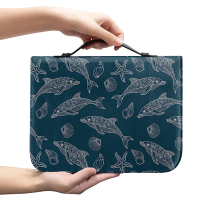 Vintage Dolphins Pattern Print Leather Bible Cover