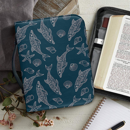 Vintage Dolphins Pattern Print Leather Bible Cover