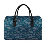 Vintage Dolphins Pattern Print Leather Duffle Bag
