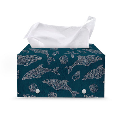 Vintage Dolphins Pattern Print Leather Tissue Box Cover