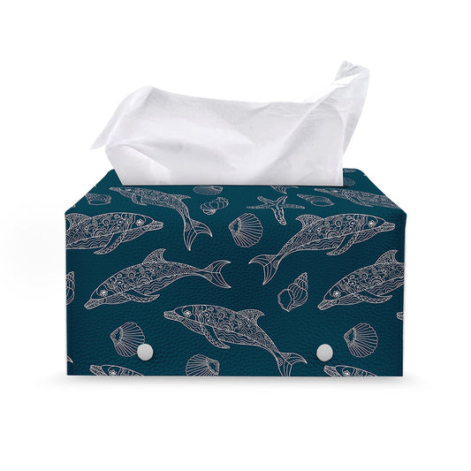 Vintage Dolphins Pattern Print Leather Tissue Box Cover