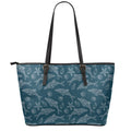 Vintage Dolphins Pattern Print Leather Tote Bag With Zipper