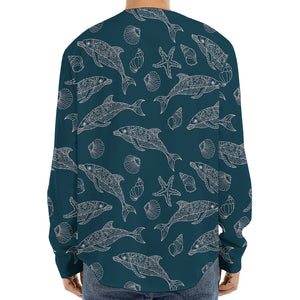 Vintage Dolphins Pattern Print Long Sleeve Baseball Jersey