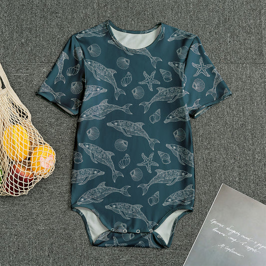 Vintage Dolphins Pattern Print Men's Bodysuit
