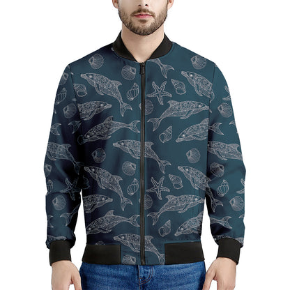 Vintage Dolphins Pattern Print Men's Bomber Jacket