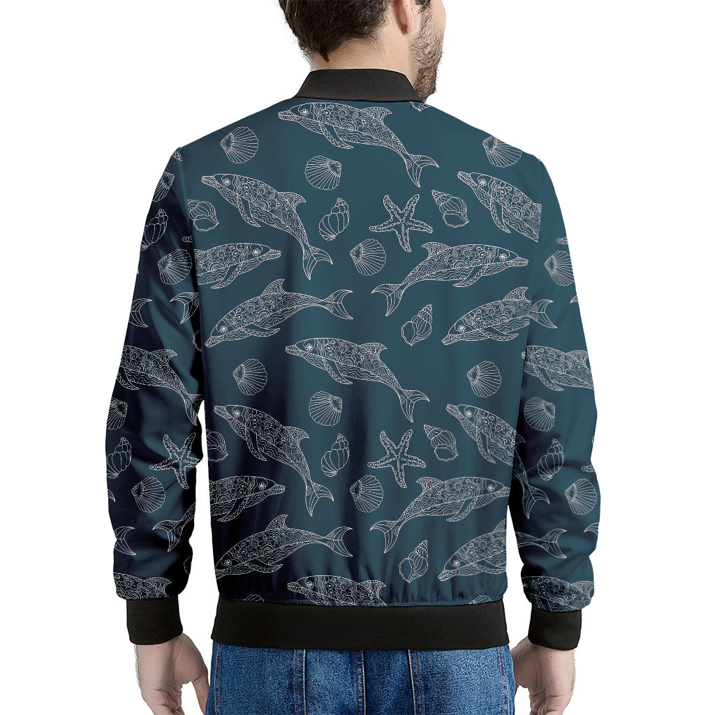 Vintage Dolphins Pattern Print Men's Bomber Jacket