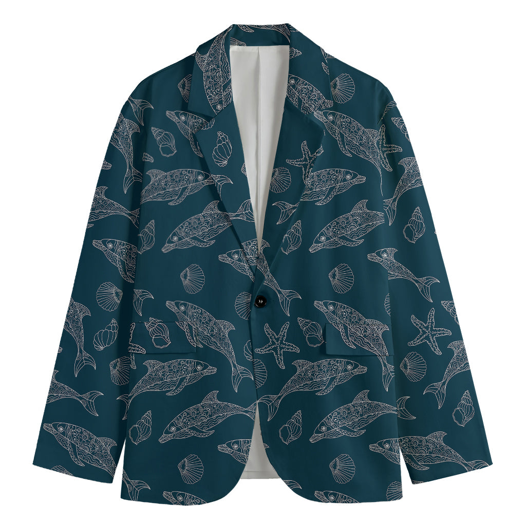 Vintage Dolphins Pattern Print Men's Cotton Blazer