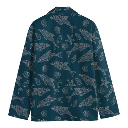 Vintage Dolphins Pattern Print Men's Cotton Blazer