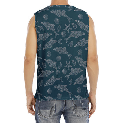 Vintage Dolphins Pattern Print Men's Fitness Tank Top