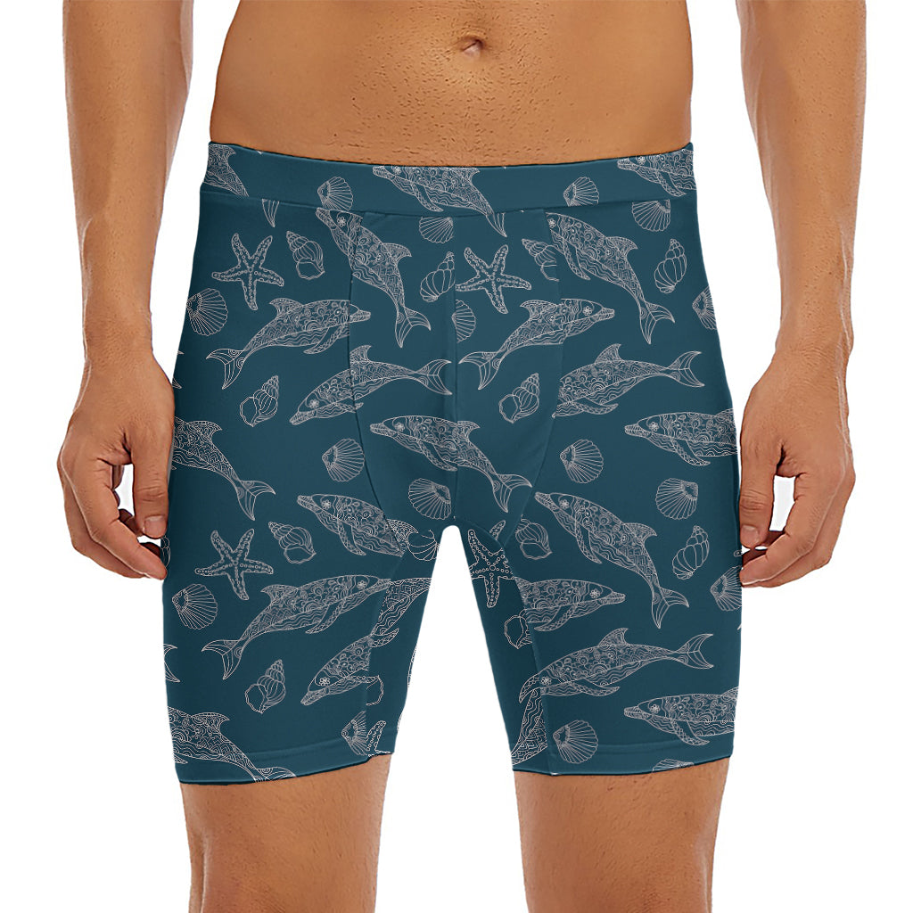 Vintage Dolphins Pattern Print Men's Long Boxer Briefs