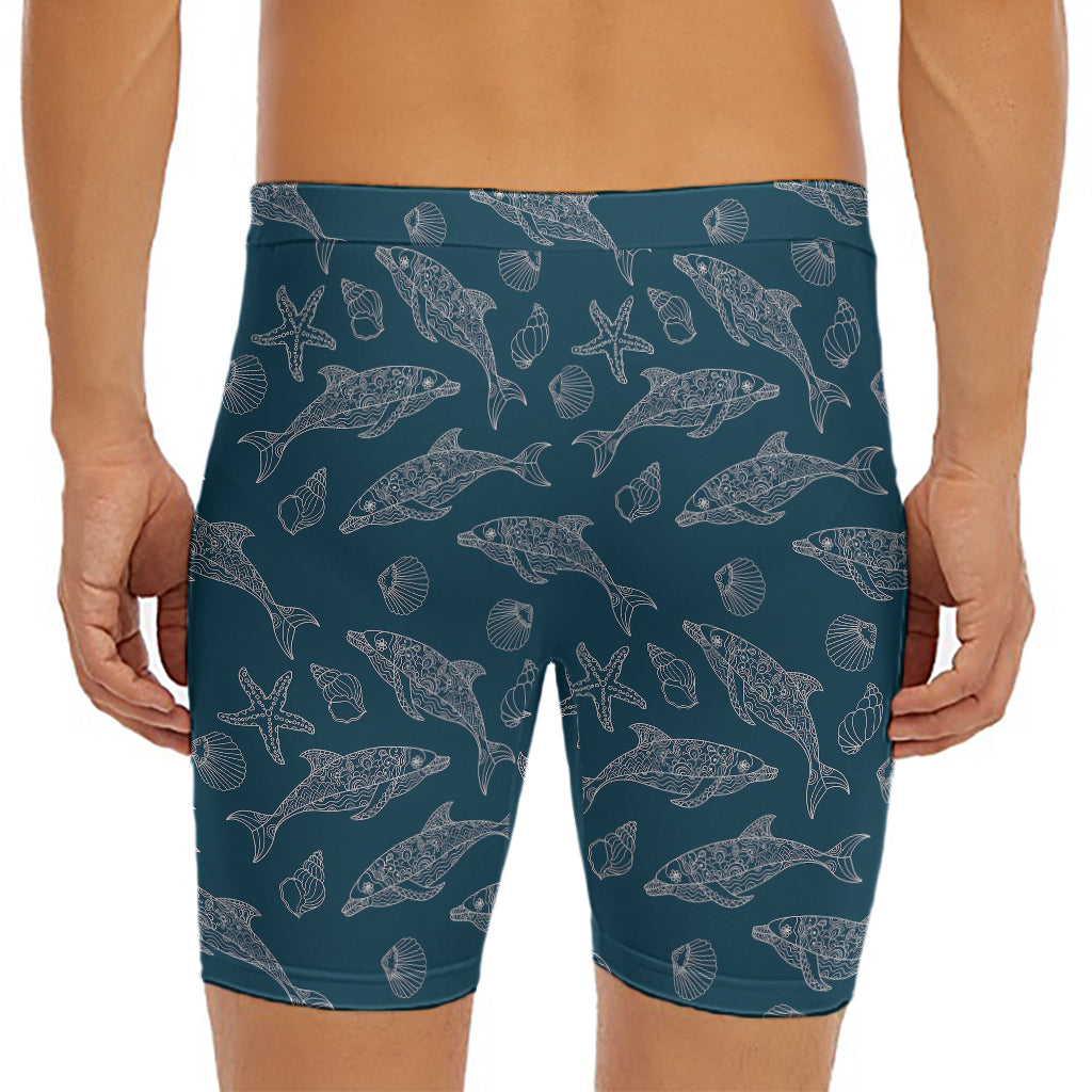 Vintage Dolphins Pattern Print Men's Long Boxer Briefs