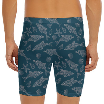 Vintage Dolphins Pattern Print Men's Long Boxer Briefs