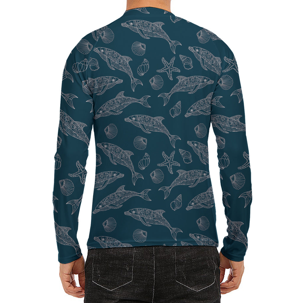 Vintage Dolphins Pattern Print Men's Long Sleeve Rash Guard