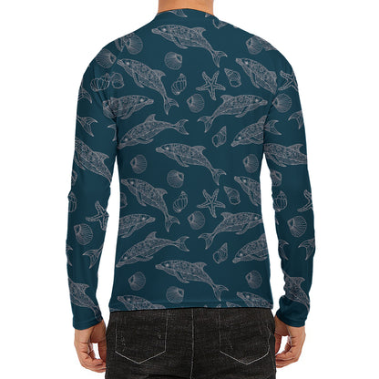 Vintage Dolphins Pattern Print Men's Long Sleeve Rash Guard