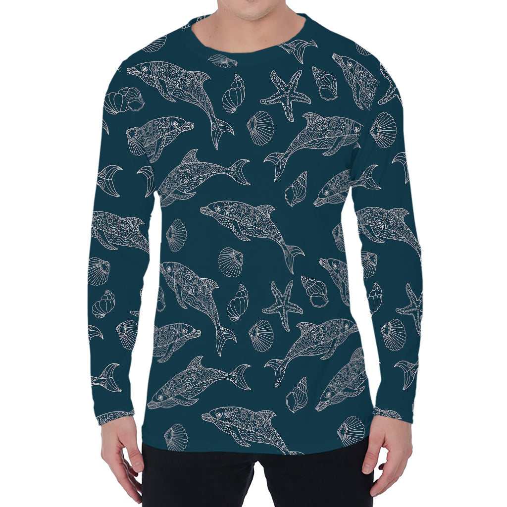 Vintage Dolphins Pattern Print Men's Long Sleeve T-Shirt
