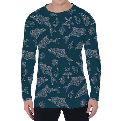 Vintage Dolphins Pattern Print Men's Long Sleeve T-Shirt
