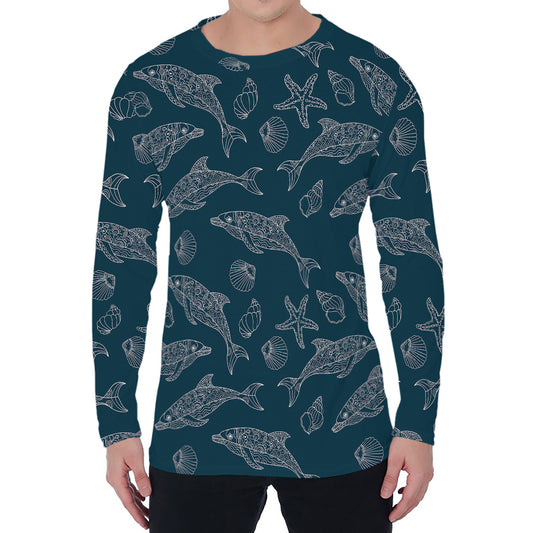 Vintage Dolphins Pattern Print Men's Long Sleeve T-Shirt