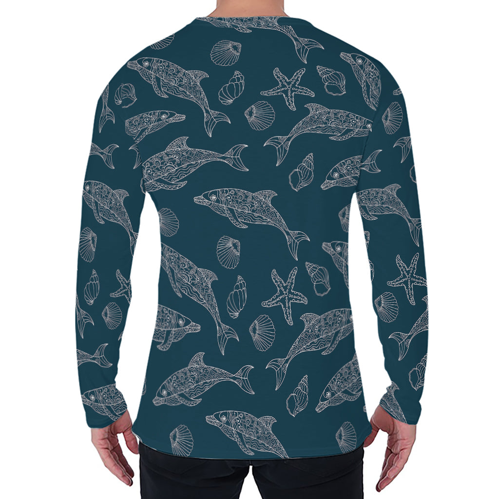 Vintage Dolphins Pattern Print Men's Long Sleeve T-Shirt