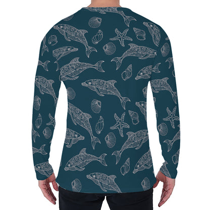 Vintage Dolphins Pattern Print Men's Long Sleeve T-Shirt
