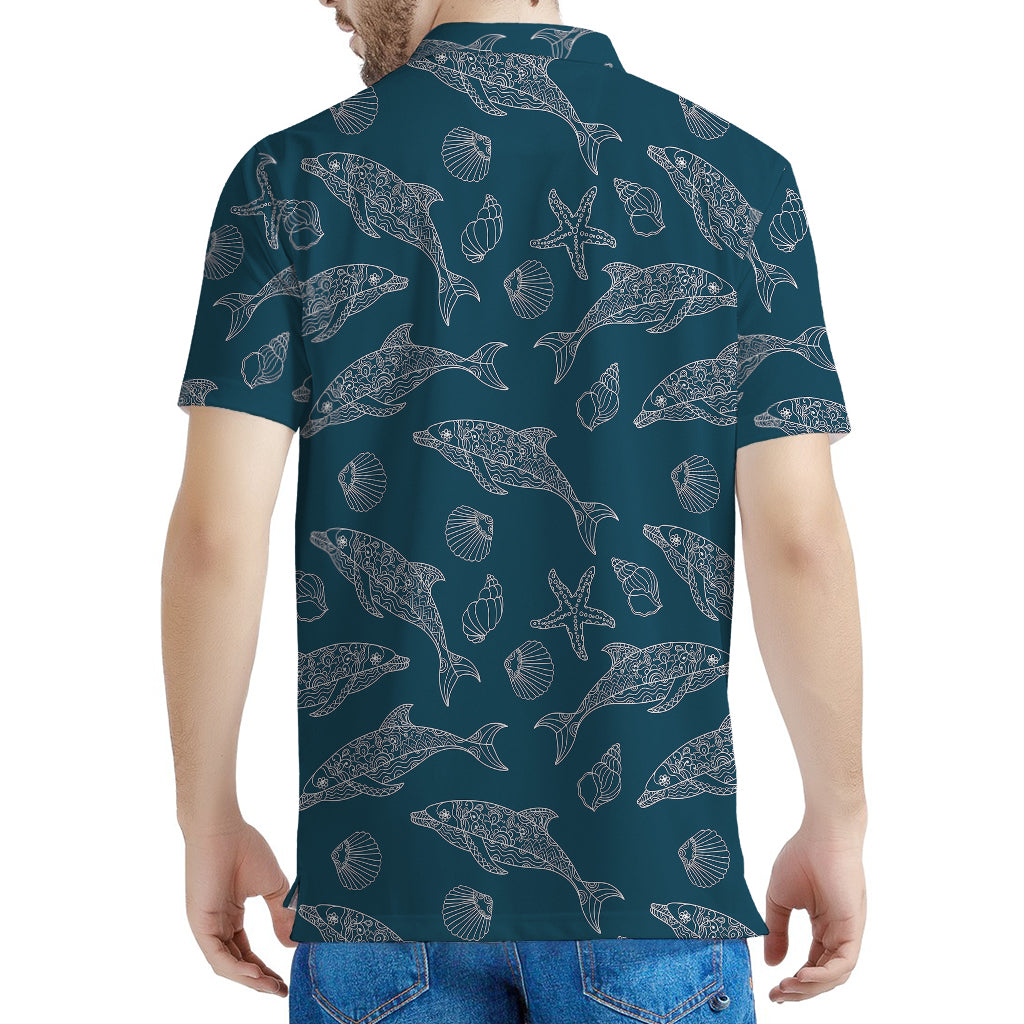 Vintage Dolphins Pattern Print Men's Polo Shirt