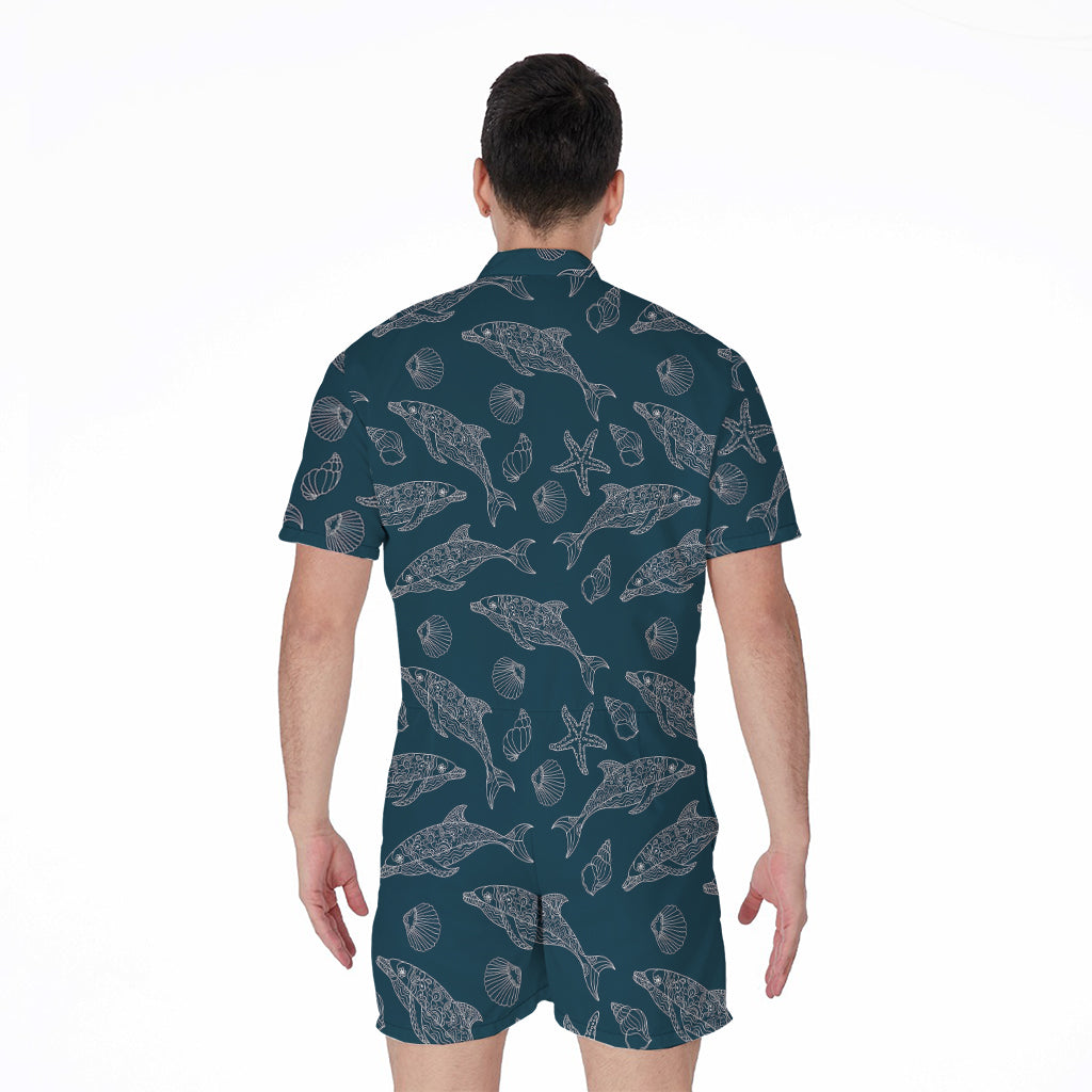 Vintage Dolphins Pattern Print Men's Rompers