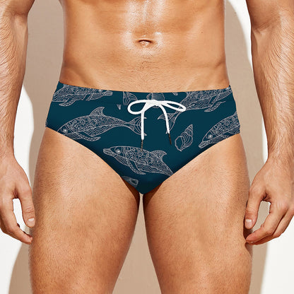 Vintage Dolphins Pattern Print Men's Swim Briefs