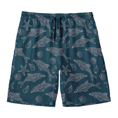 Vintage Dolphins Pattern Print Men's Swim Trunks