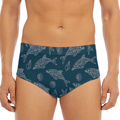 Vintage Dolphins Pattern Print Men's Triangle Swim Briefs