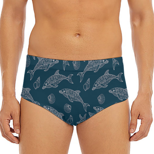 Vintage Dolphins Pattern Print Men's Triangle Swim Briefs
