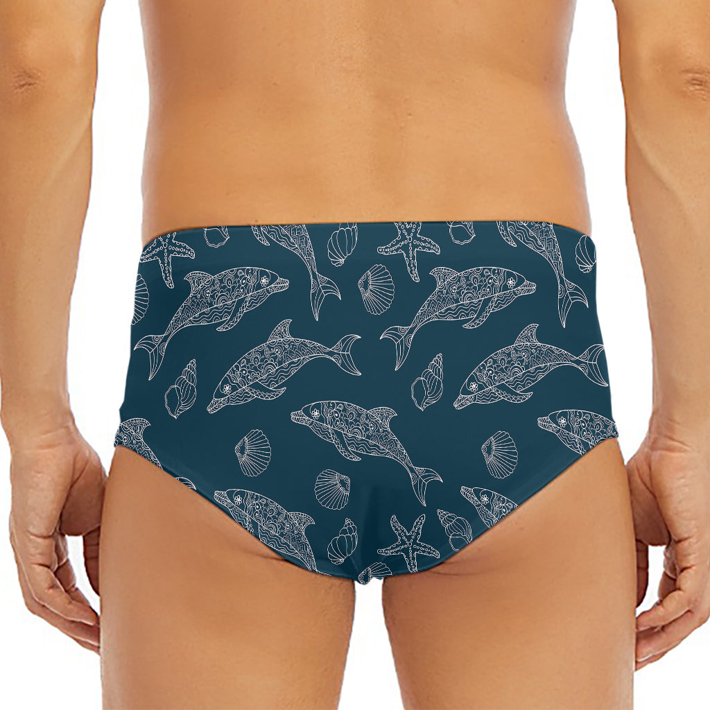 Vintage Dolphins Pattern Print Men's Triangle Swim Briefs