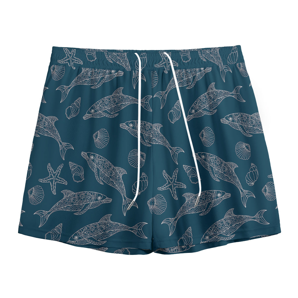 Vintage Dolphins Pattern Print Mesh Shorts