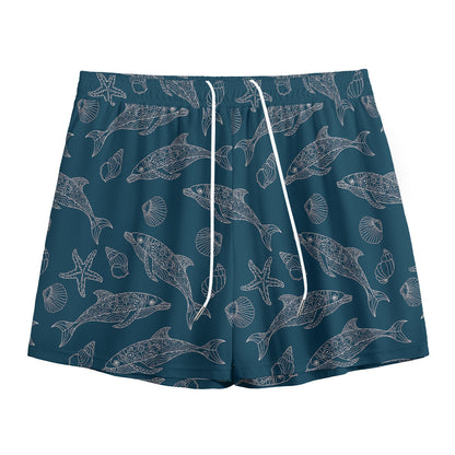 Vintage Dolphins Pattern Print Mesh Shorts
