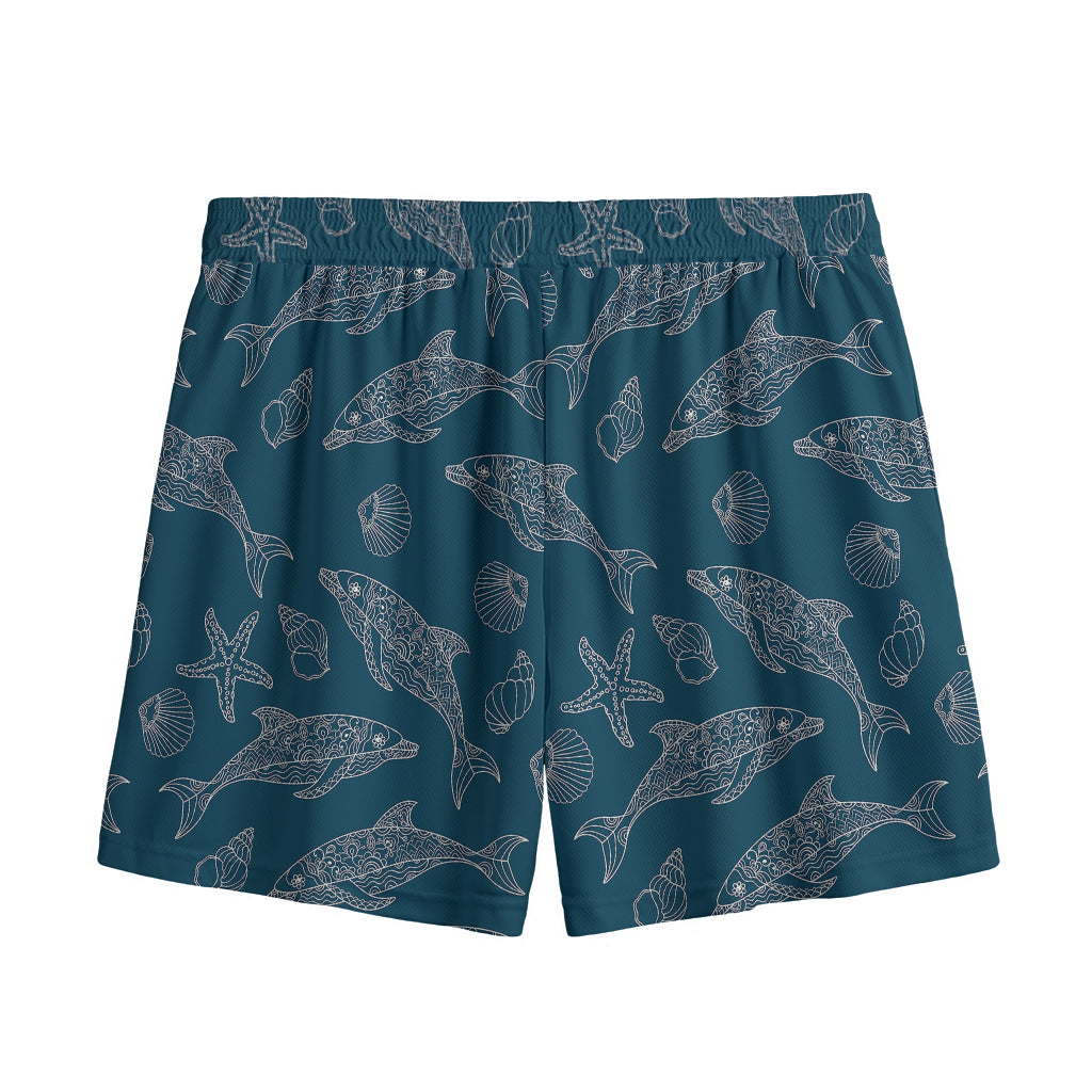 Vintage Dolphins Pattern Print Mesh Shorts