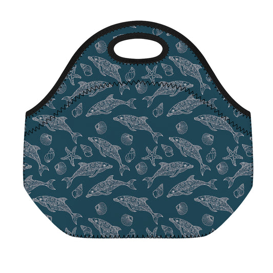 Vintage Dolphins Pattern Print Neoprene Lunch Bag