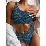 Vintage Dolphins Pattern Print One Shoulder Bikini Top