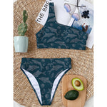 Vintage Dolphins Pattern Print One Shoulder Bikini Top