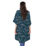 Vintage Dolphins Pattern Print Open Front Beach Cover Up