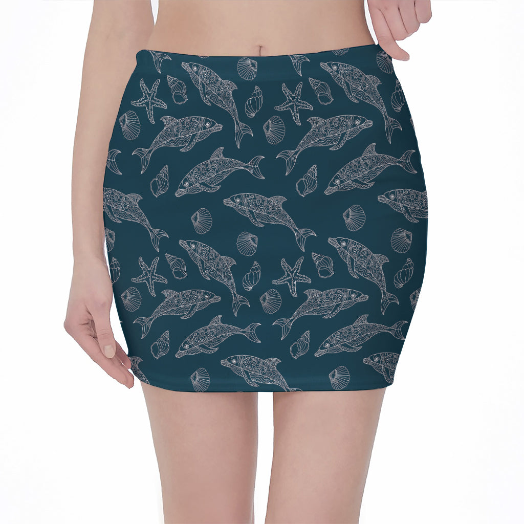Vintage Dolphins Pattern Print Pencil Mini Skirt