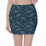 Vintage Dolphins Pattern Print Pencil Mini Skirt